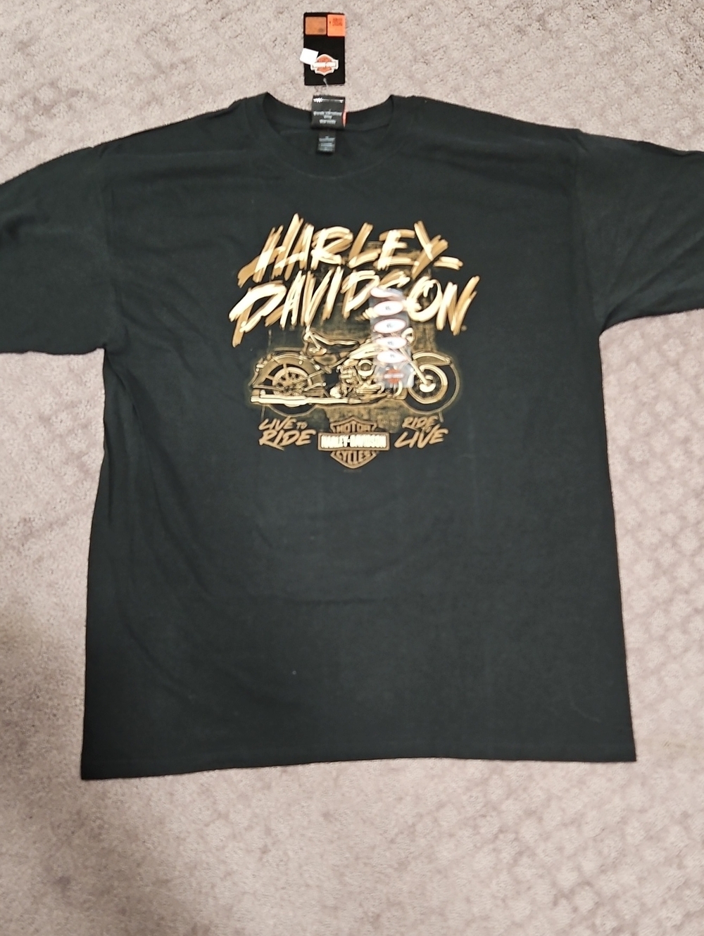 Harley-Davidson Black T‑Shirt with Gold Motorcycle Graphic
